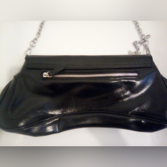 Paris Hilton Women's Rider Large Shoulder Baguette Bag Black Silver Chain - Picture 10 of 16